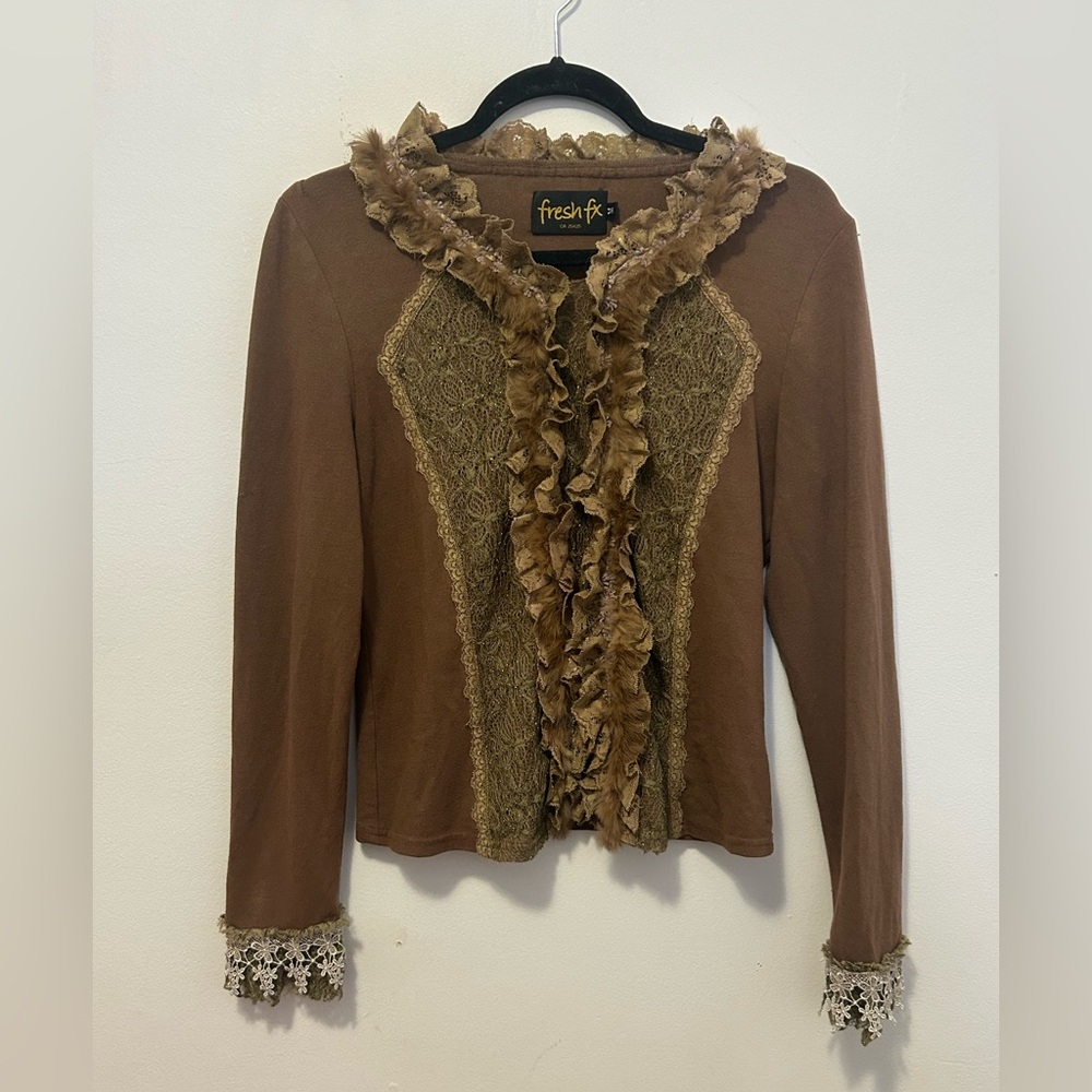 vintage lace detail long sleeve shirt